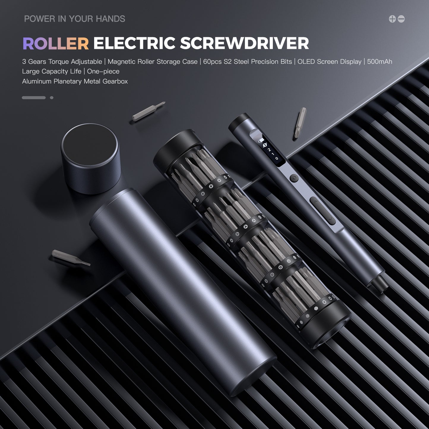 Electric Precision Screwdriver Kit 60 Pcs S2 Bits + USB-C Charging