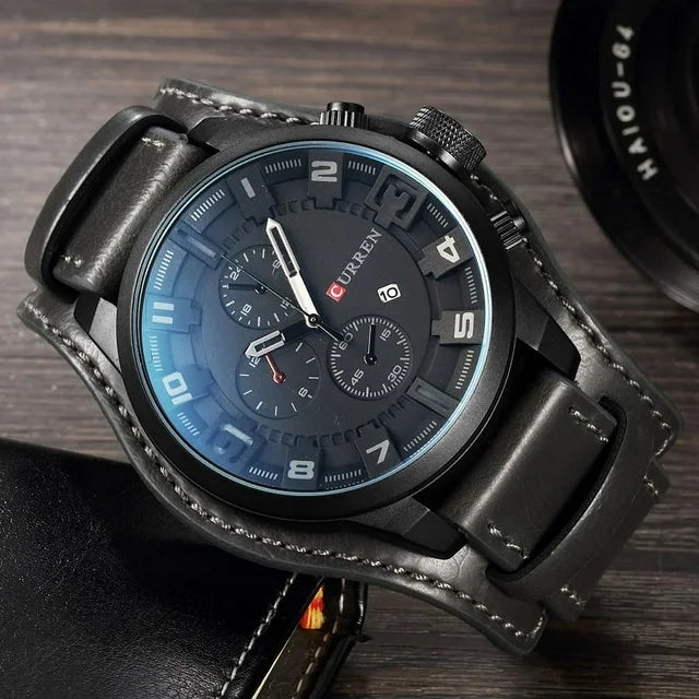 CURREN 8225 Mens Leather Strap Business Dual Display Waterproof Wrist Watch