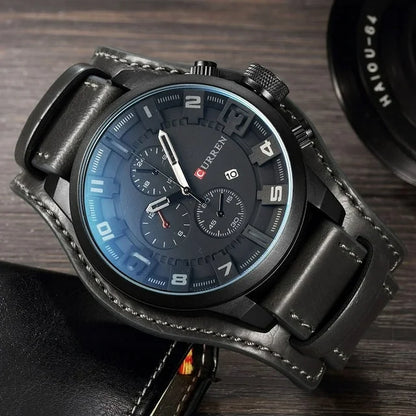 CURREN 8225 Mens Leather Strap Business Dual Display Waterproof Wrist Watch