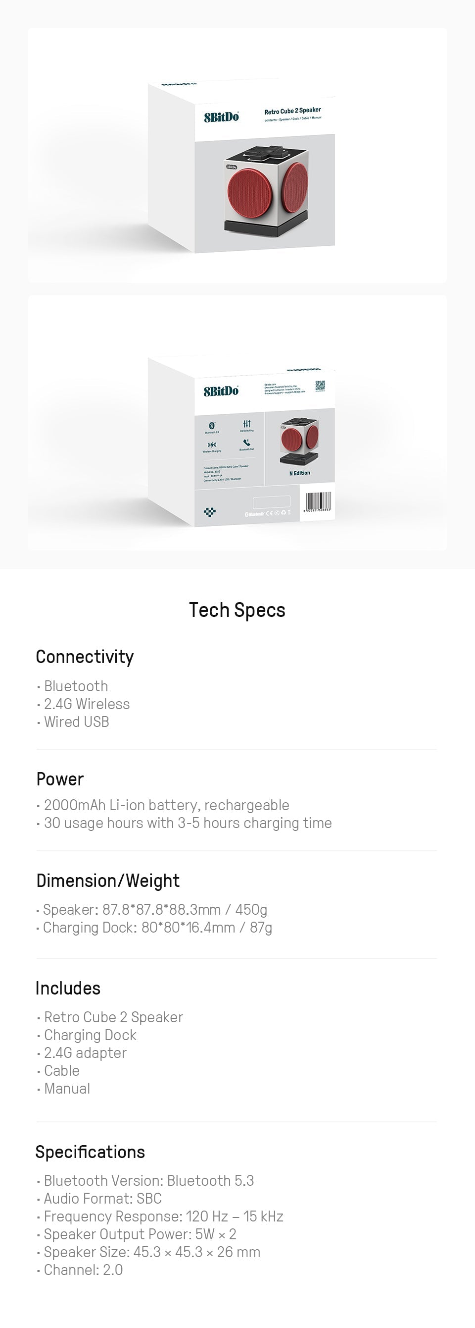 8BitDo N Edition Retro Cube 2 Wired & Wireless Bluetooth Speaker