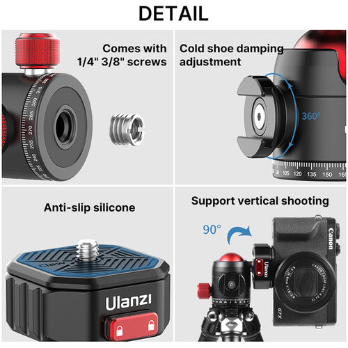 Ulanzi U-100 Claw Quick Release Ball Head with Side Cold Shoe Mount