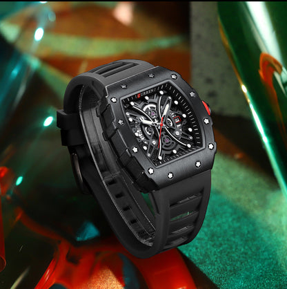 Curren 8438 Square Men's Casual Sport Silicone Wristwatch