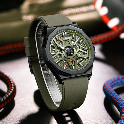 Curren 8437 Men's Business Sport Silicone Strap Calendar Quartz Watch Khaki