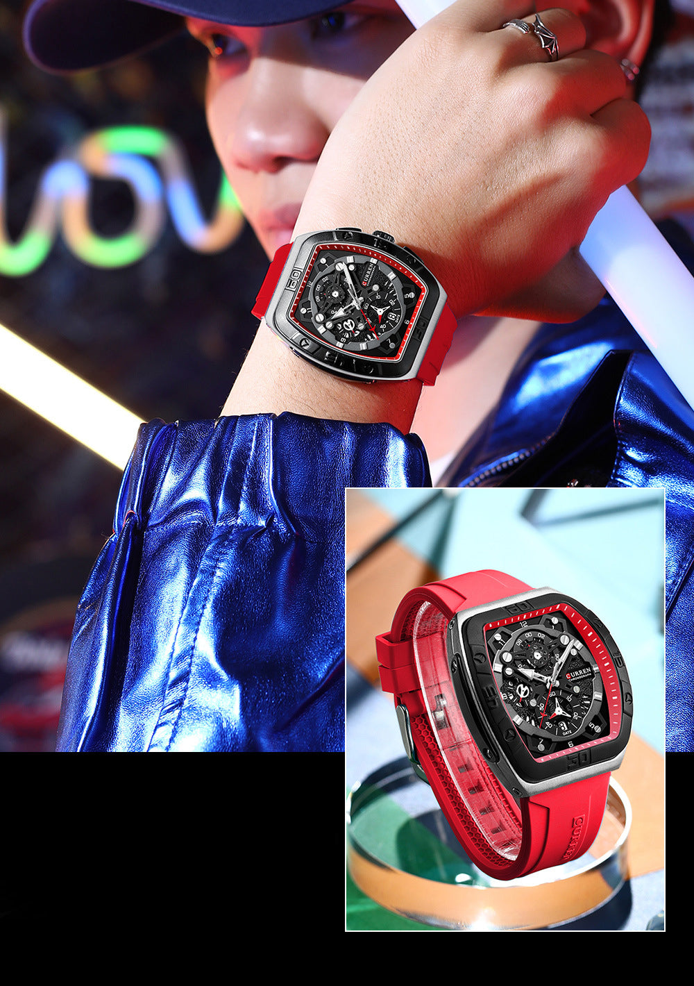 Curren 8443 Luxury Business Sports Wrist Watch Silicone Strap
