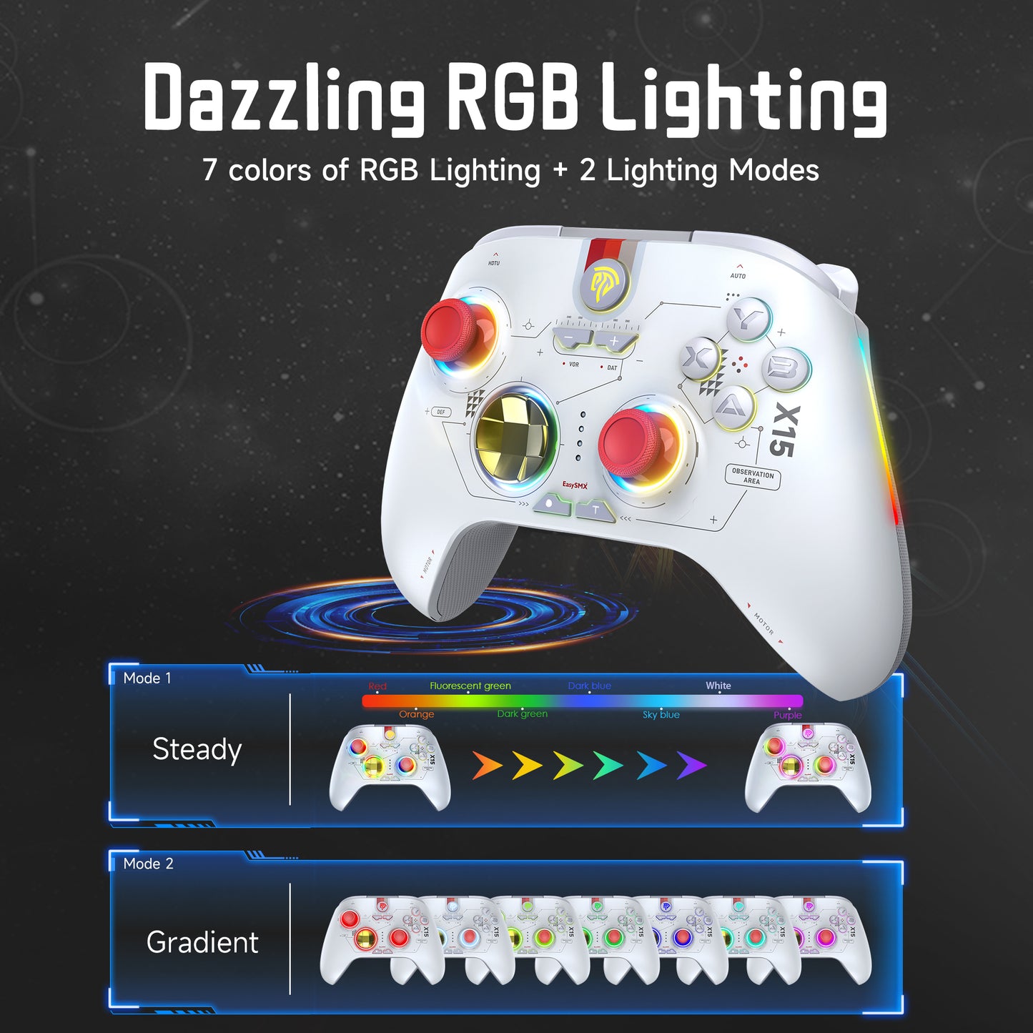 EasySMX X15 Wireless RGB Controller – Hall Effect Joystick & Trigger for Windows / Steam / Switch Mecha