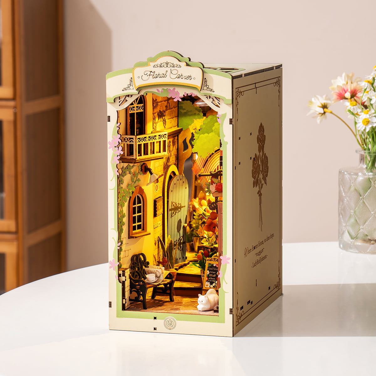 Robotime Floral Corner DIY Book Nook Shelf Insert Miniature Dollhouse