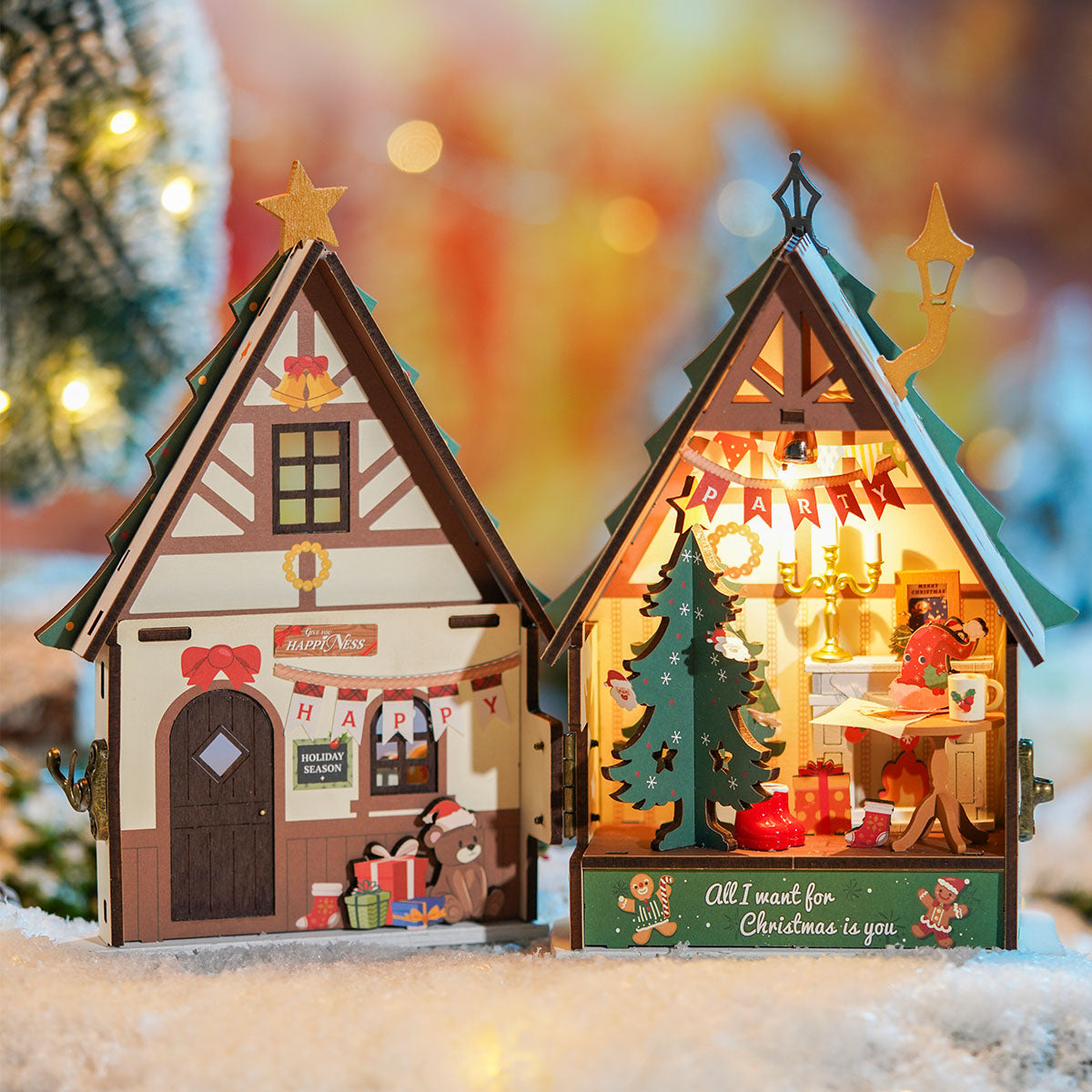 Robotime Twinkling Christmas House DIY 3D Miniature House