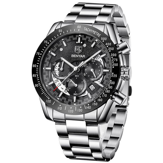 Benyar 5120 Men's Chronograph Dial Automatic Quartz Wrist Watch Silver