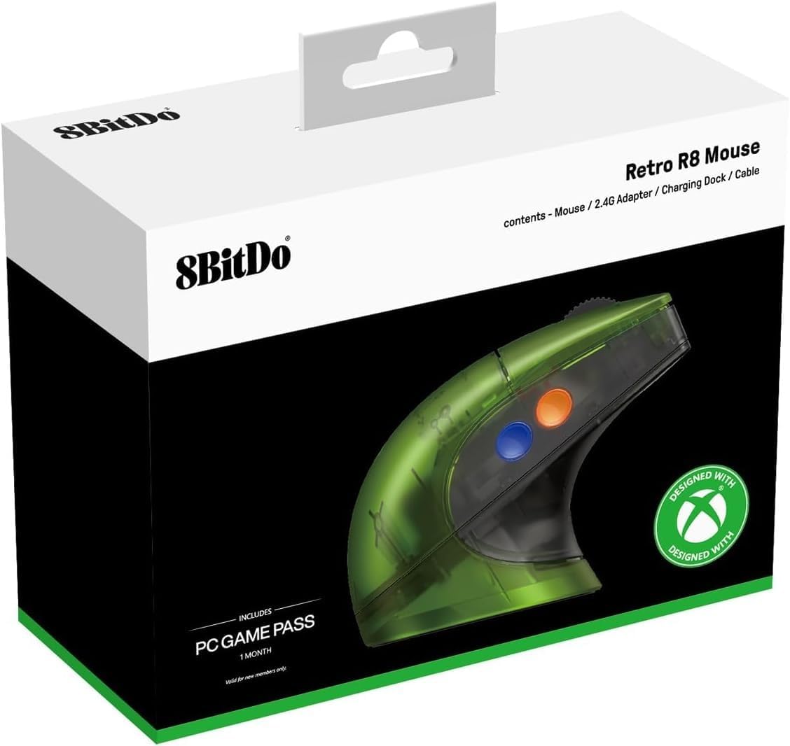 8BitDo Retro R8 Mouse - Xbox Edition Wired or Wireless Connection