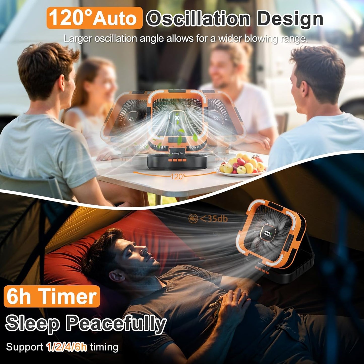 MD-F905 Solar Powered Rechargeable Camping Fan with LED Light & Power Bank