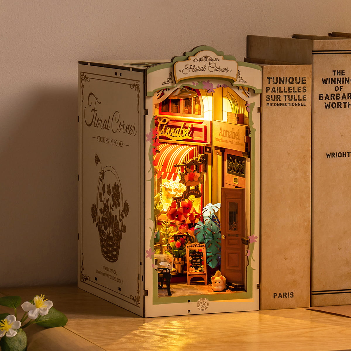 Robotime Floral Corner DIY Book Nook Shelf Insert Miniature Dollhouse