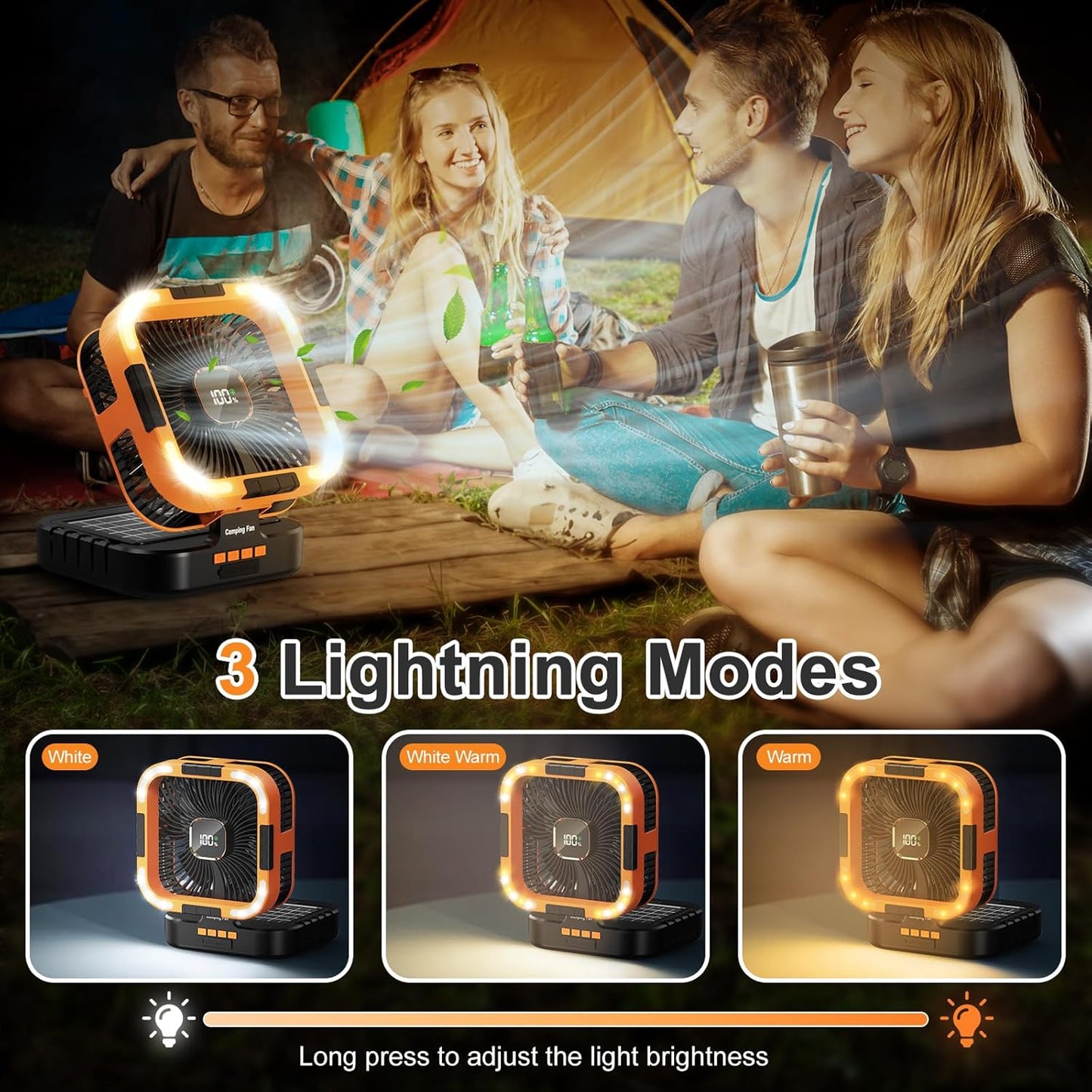 MD-F905 Solar Powered Rechargeable Camping Fan with LED Light & Power Bank
