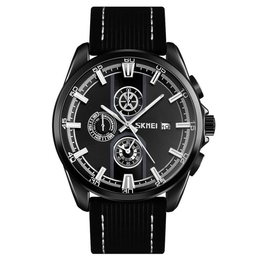 Skmei 9181 Mens Quartz Multifuctional Waterproof Sports Wrist Watch Leather Strap