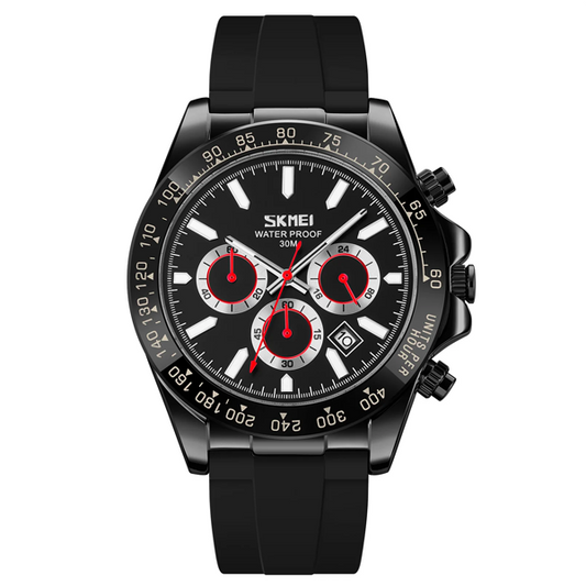 Skmei 9275 Men's Chronograph Date Display Silicone Strap Quartz Watch Black