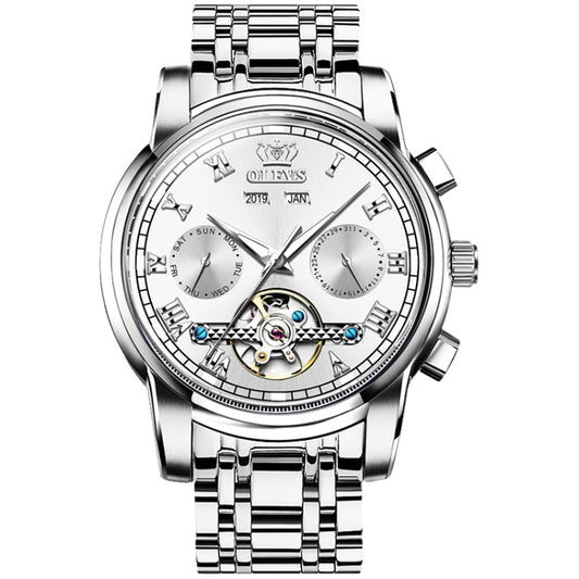 Olevs 6607 Mechanical Wrist Watch With Chronograph & Stainless Steel Strap Silver