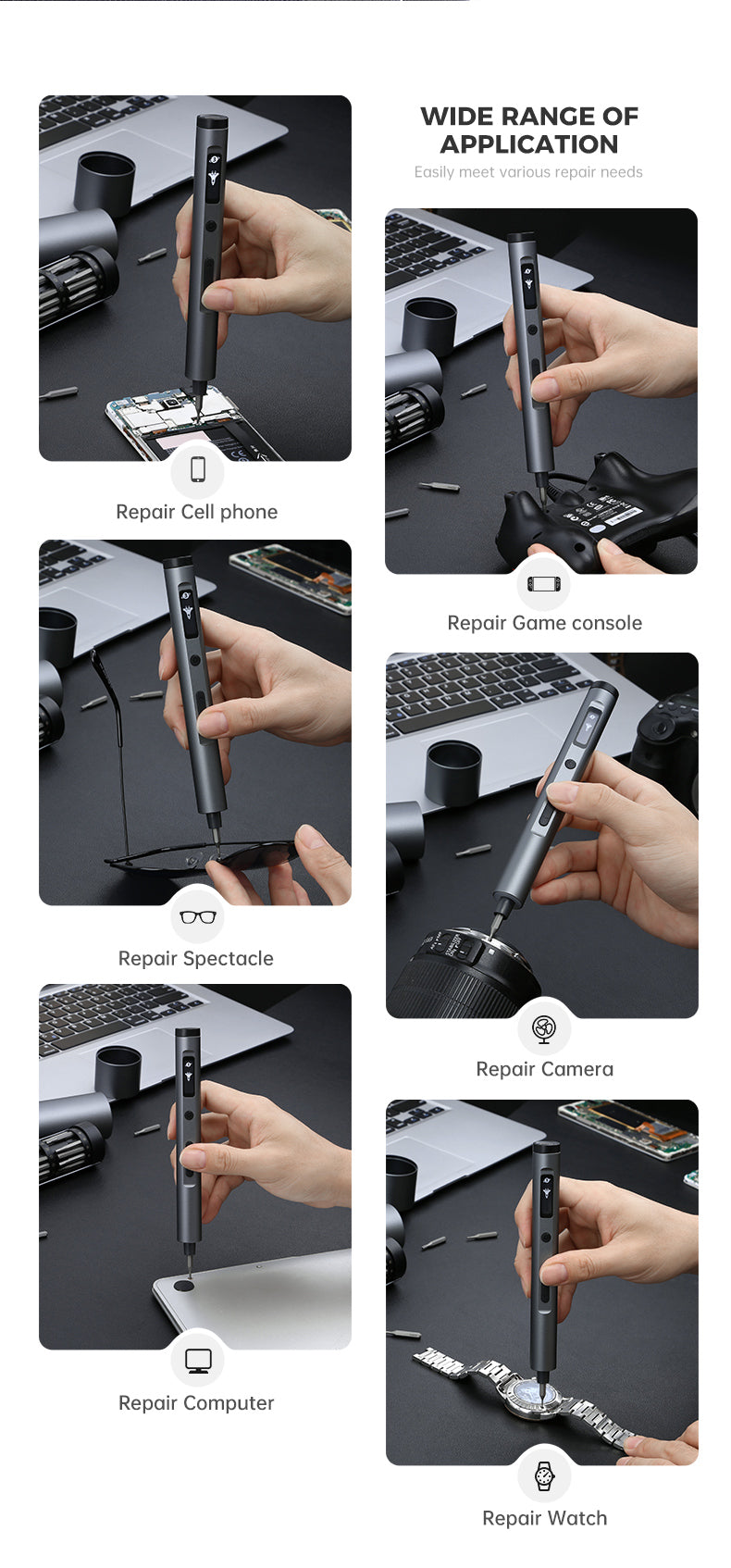 Electric Precision Screwdriver Kit 60 Pcs S2 Bits + USB-C Charging