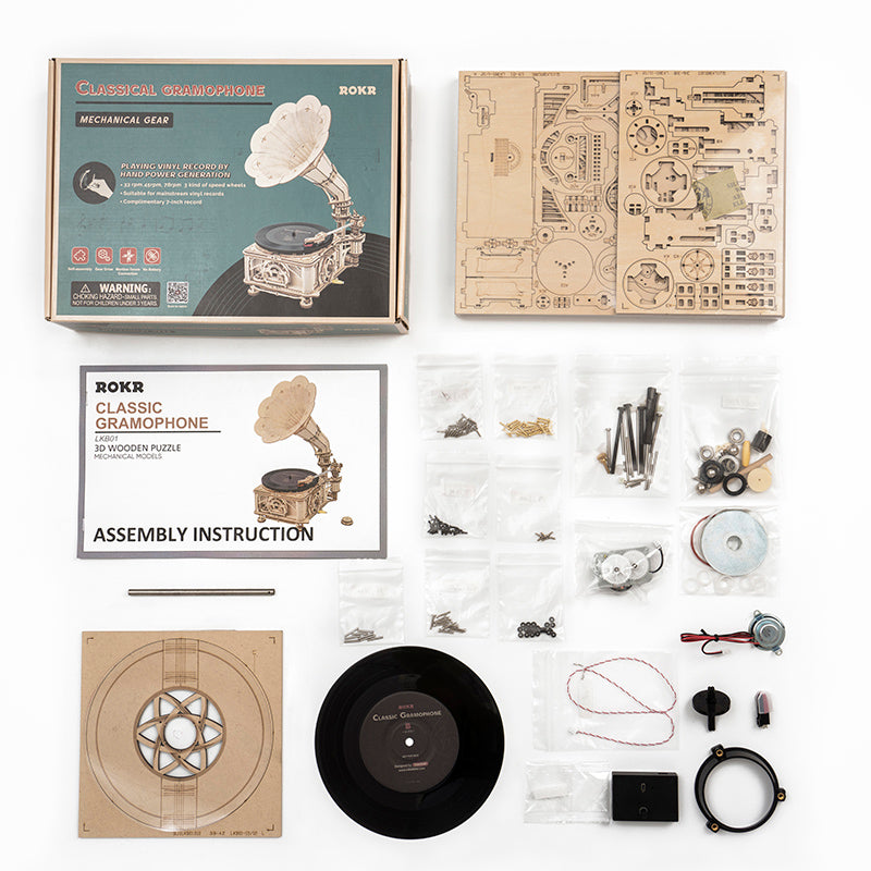Robotime Classic Gramophone 3D Wooden Puzzle (Electric Version)