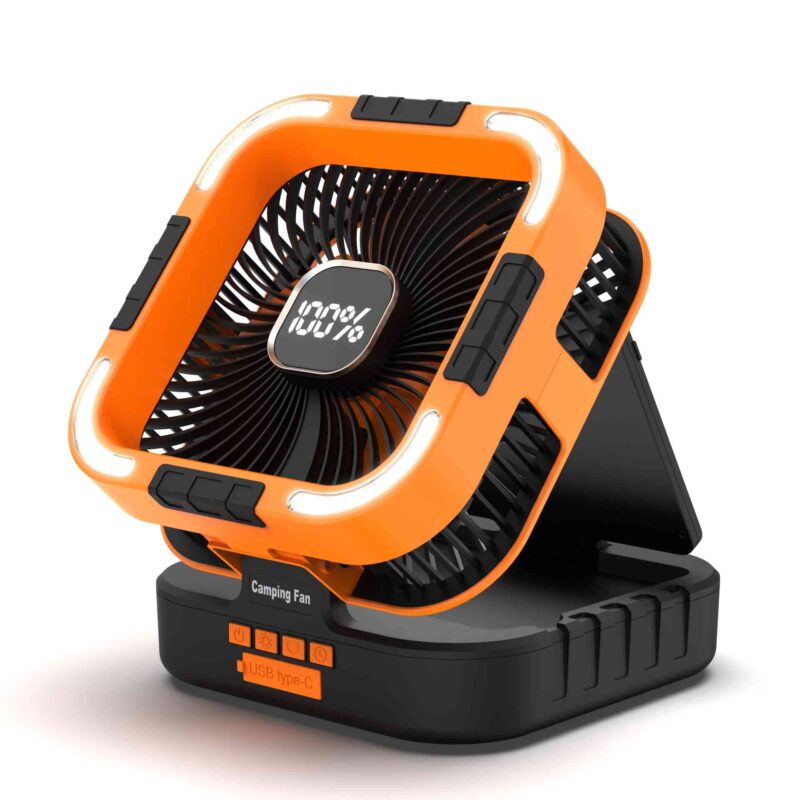 MD-F905 Solar Powered Rechargeable Camping Fan with LED Light & Power Bank