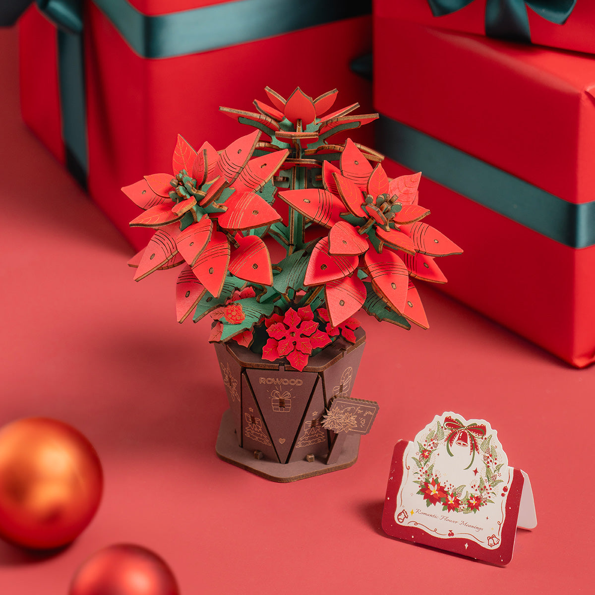 Robotime Poinsettia DIY Flower Bouquet 3D Wooden Puzzle