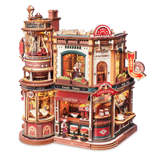 Robotime Dream Coffee Factory Music Box Wooden DIY 3D Puzzle