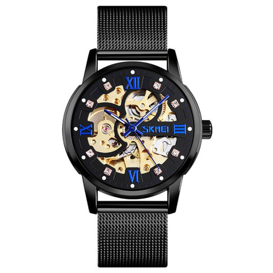 Skmei 9199 Stainless Steel Mechanical Watch with Skeleton Dial Black