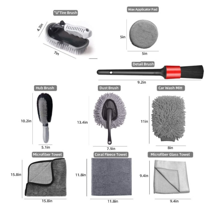 Automotive Tyre Detail Brushes Car Wash Cleaning Tools Kit - 9 Pieces