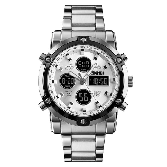 Skmei 1389 Mens Stainless Steel Analog Digital Watch Silver