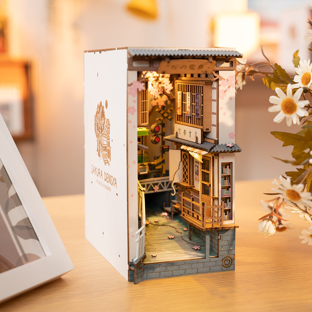 Robotime Sakura Densya DIY Book Nook Shelf Insert Miniature Dollhouse