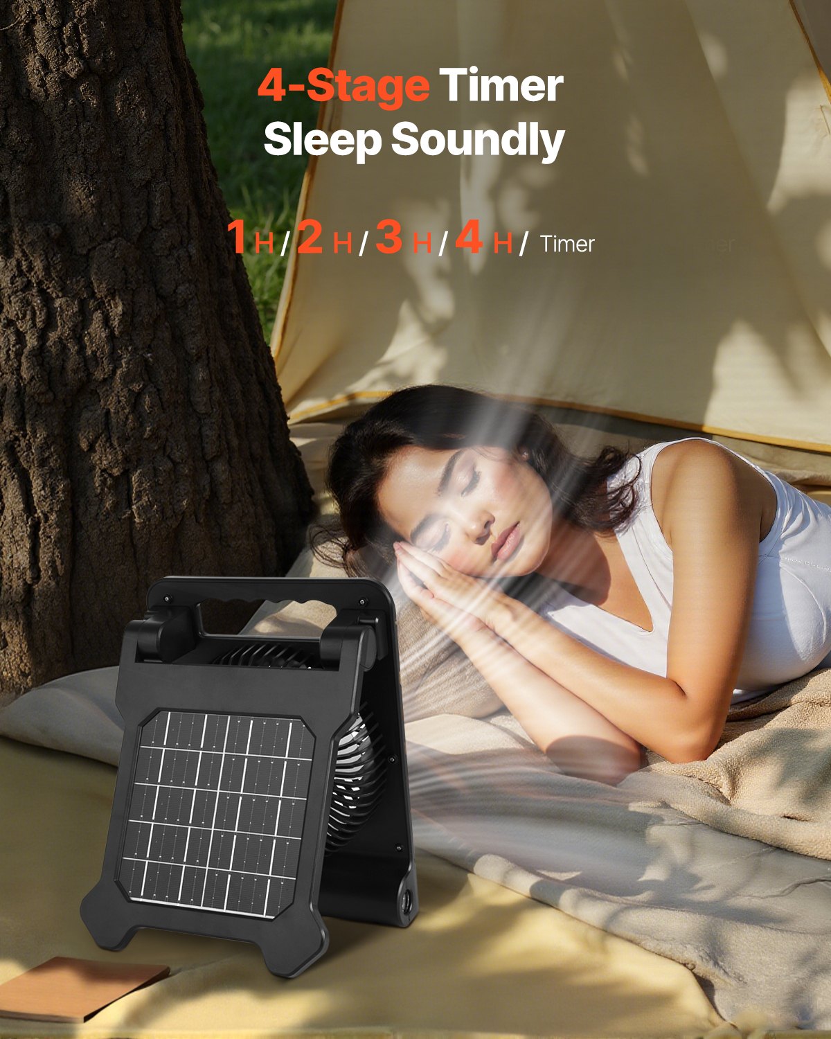 10000mAh Solar Rechargeable Cordless Camping Fan LED Light