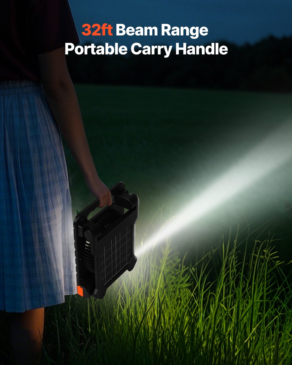 10000mAh Solar Rechargeable Cordless Camping Fan LED Light