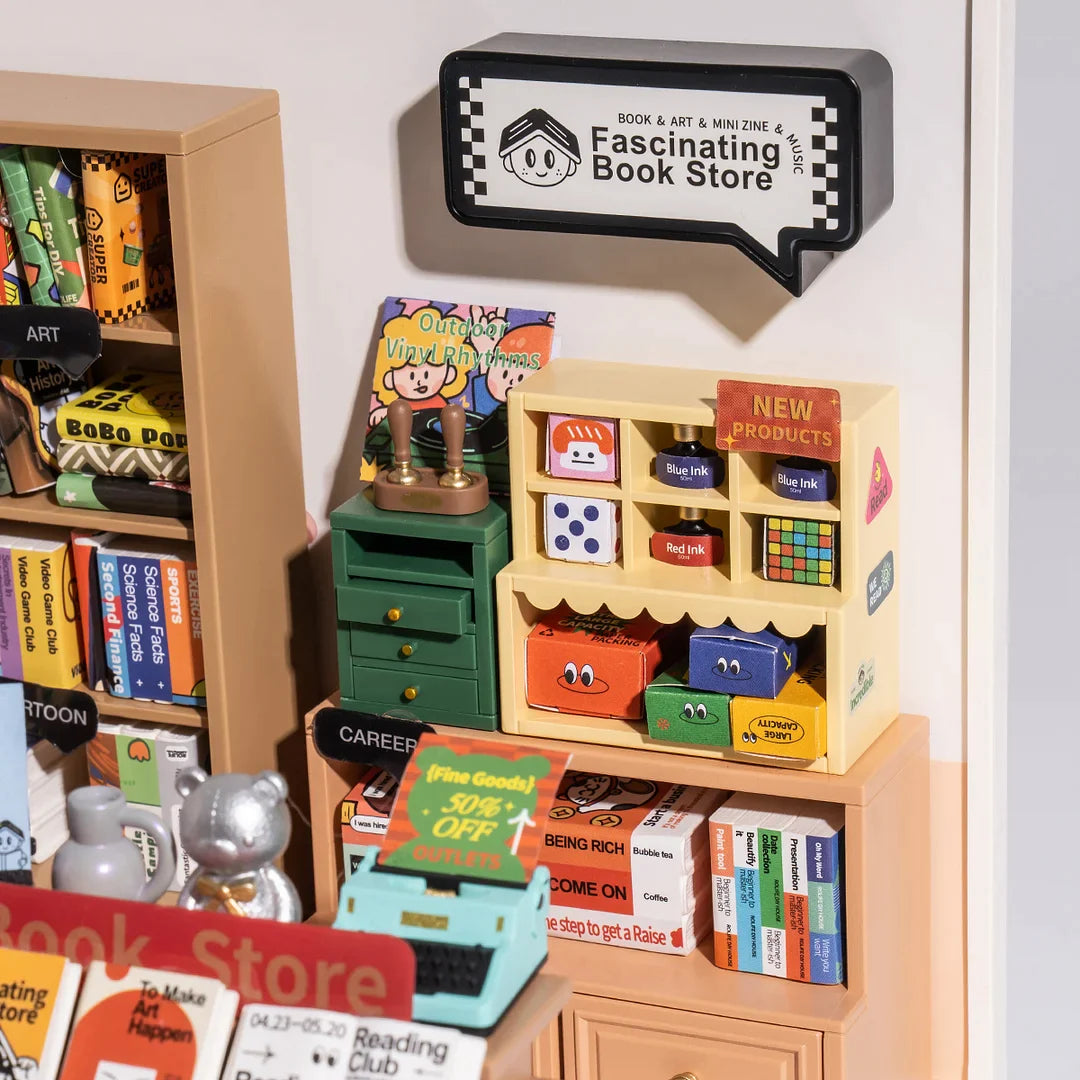 Super Creator Fascinating Book Store Plastic DIY Miniature Dollhouse Kit