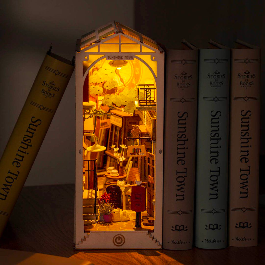 Robotime Sunshine Town 3D Wooden DIY Miniature House Book Nook