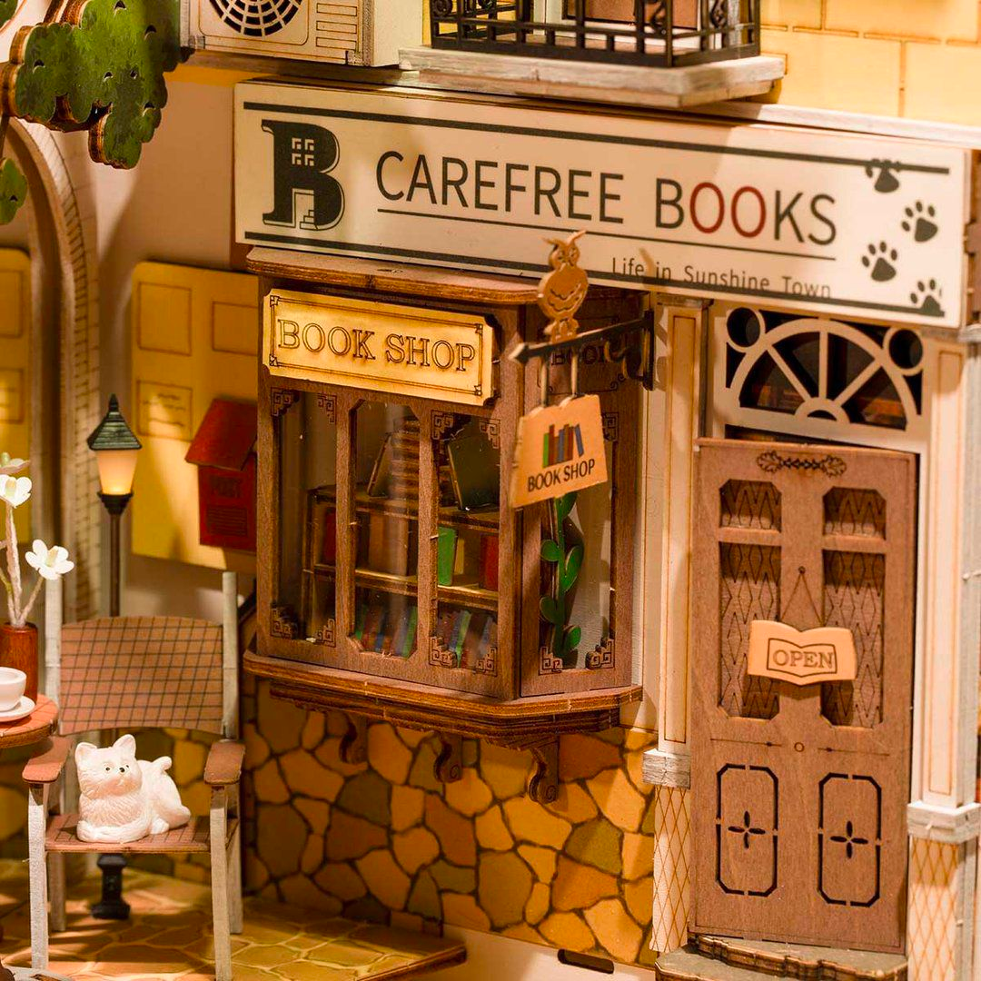 Robotime Sunshine Town 3D Wooden DIY Miniature House Book Nook