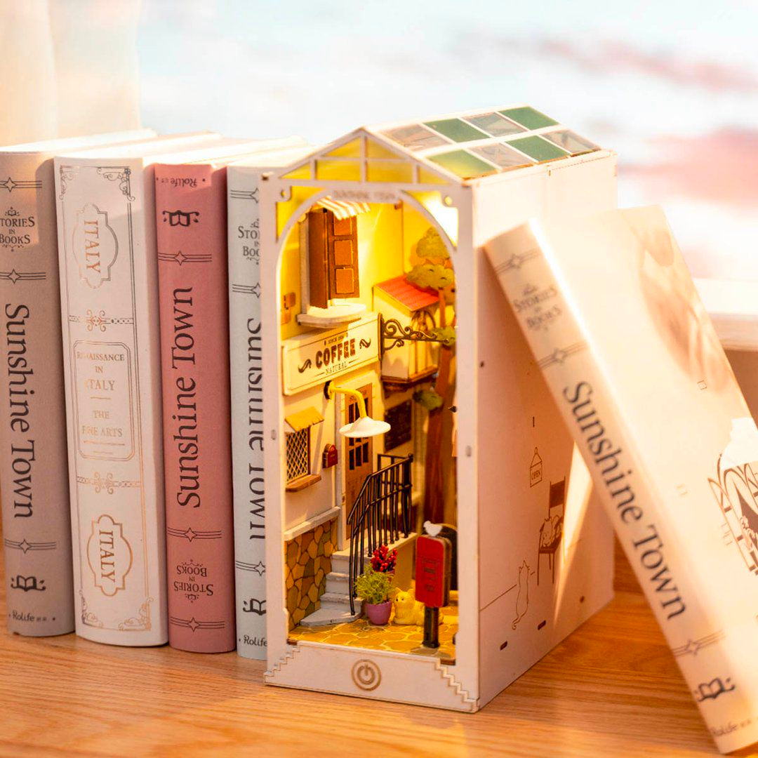 Robotime Sunshine Town 3D Wooden DIY Miniature House Book Nook