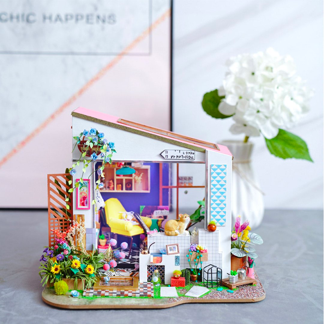 Robotime DIY Miniature House Lily's Porch - 3D Wooden Puzzle Gift with LED