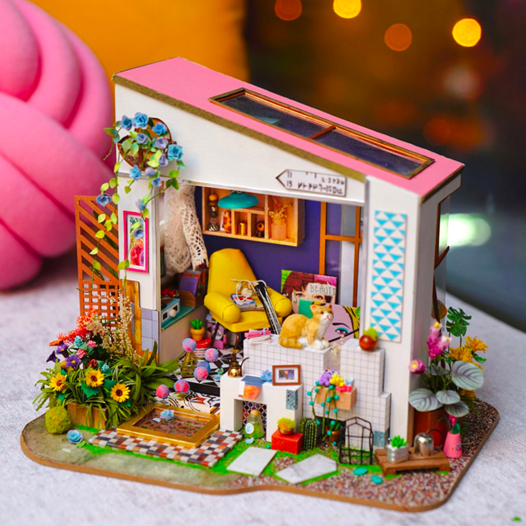 Robotime DIY Miniature House Lily's Porch - 3D Wooden Puzzle Gift with LED