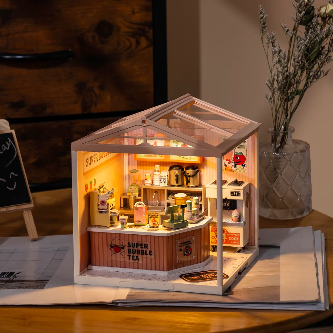Super Creator Double Joy Bubble Tea Plastic DIY Miniature Dollhouse Kit
