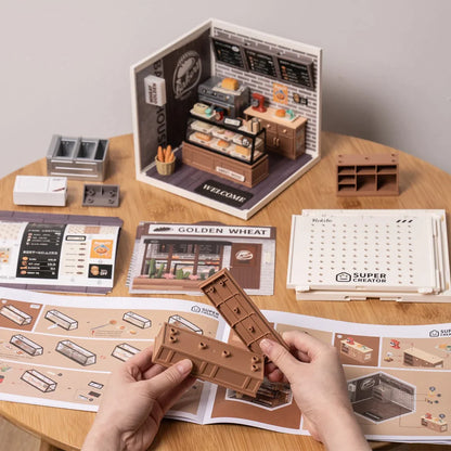 Super Creator Golden Wheat Bakery Plastic DIY Miniature Dollhouse Kit