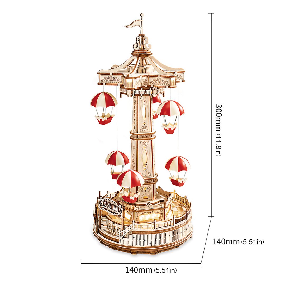 Robotime Parachute Tower DIY Music Box 3D Wooden Puzzle