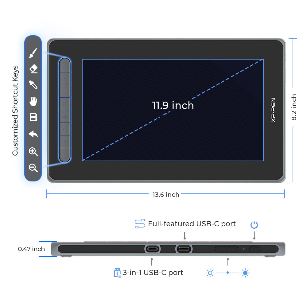 XPPen Artist 12 (2nd Gen) Pen Display Graphics Drawing Tablet Blue