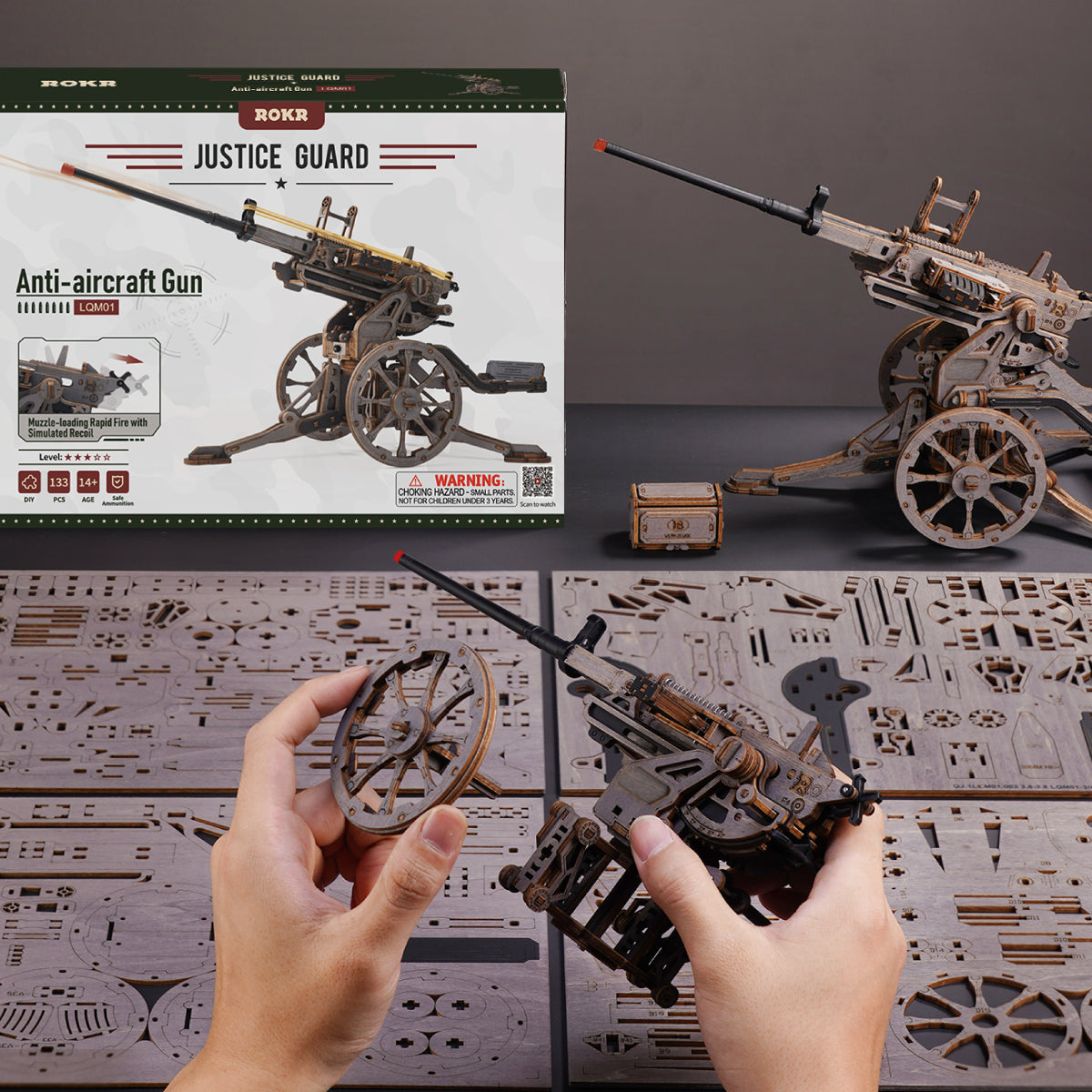 Robotime Anti-Aircraft Gun Wooden DIY 3D Puzzle