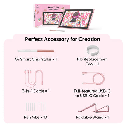 XPPen Artist 12 3rd Gen Display Graphics Drawing Tablet & Stylus Pink