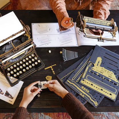 Robotime Mechanical Typewriter Wooden 3D DIY Puzzle (Classic Version)