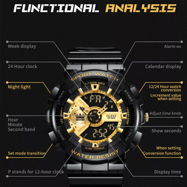 Olevs 1102 Unisex Shockproof Waterproof Digital Sports Silicone Wrist Watch