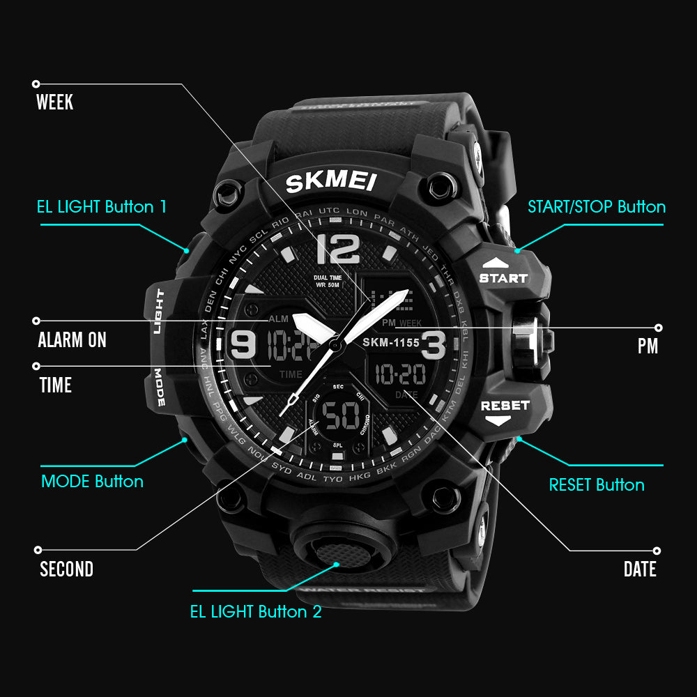 Skmei 1155 Men's Analogue & Digital Shockproof & Waterproof Sports Watch Grey Camo