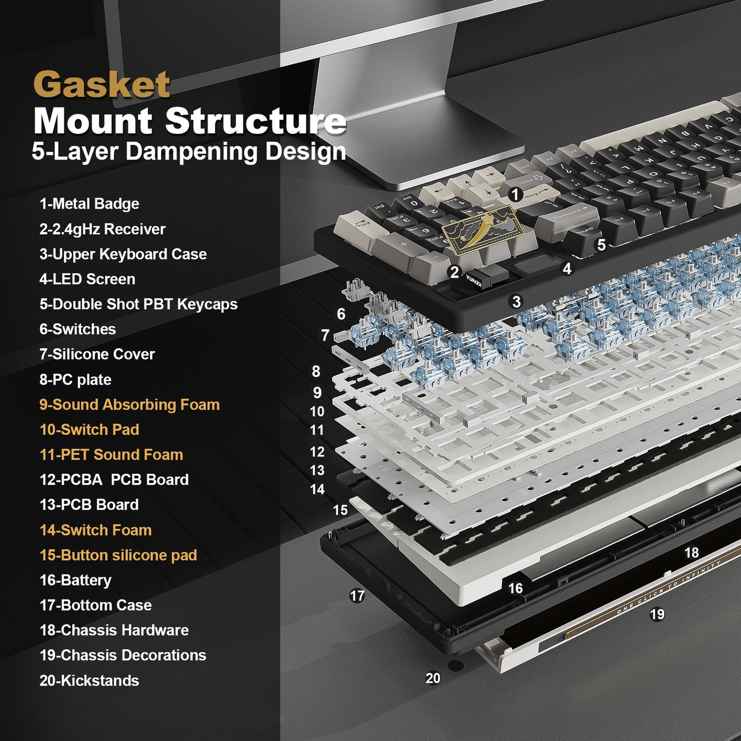 YUNZII IF99 QMK/VIA Full Size LCD Mechanical Gaming Keyboard