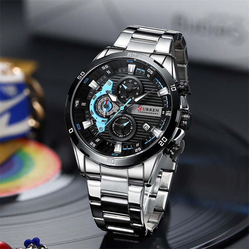 Curren 8402 Calendar Six-Hand Stainless Steel Strap Business Quartz Watch