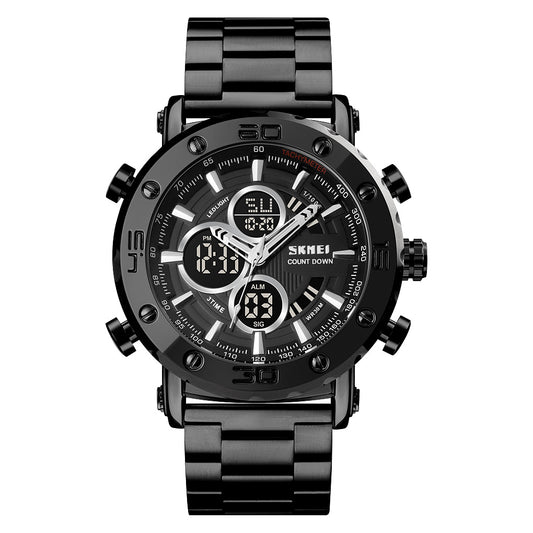 Skmei 1636 Dual Time Analog Digital Stainless Steel Band Men’s Watch Black