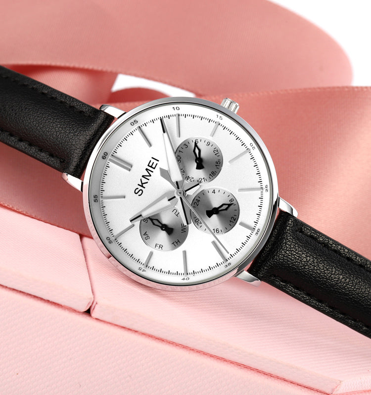 Skmei 1665 Stainless Steel Quartz Women's Wrist Watch With Leather Strap