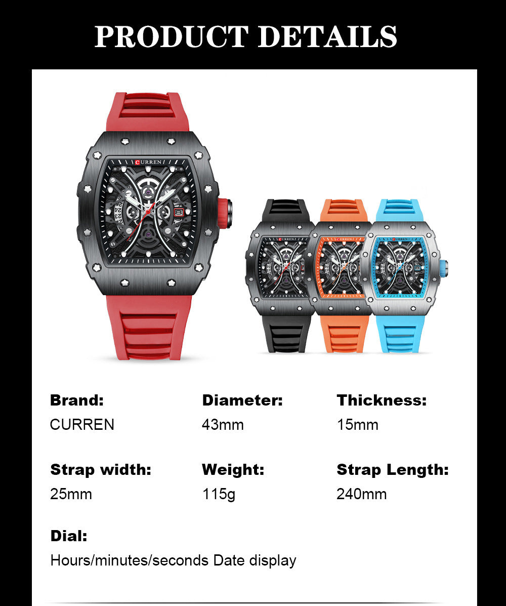 Curren 8438 Square Men's Casual Sport Silicone Wristwatch